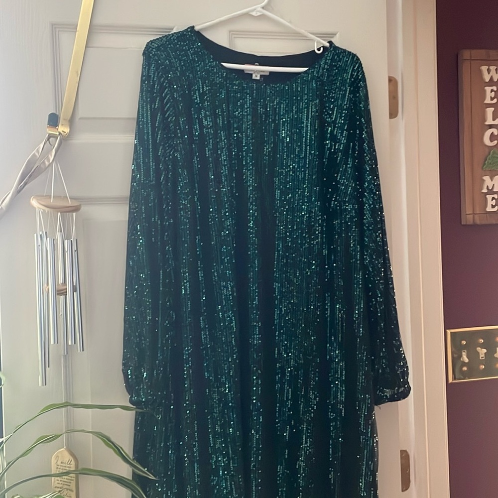 Andree by Unit Women’s Sequin Green Long Sleeve Dress (NWT)